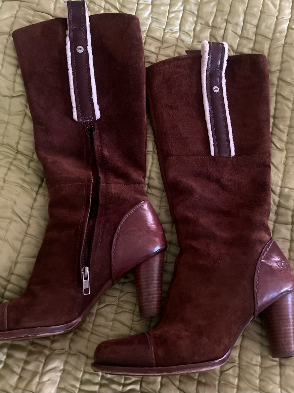 UGG Dark Brown Suede Mid-Calf Heeled Boots